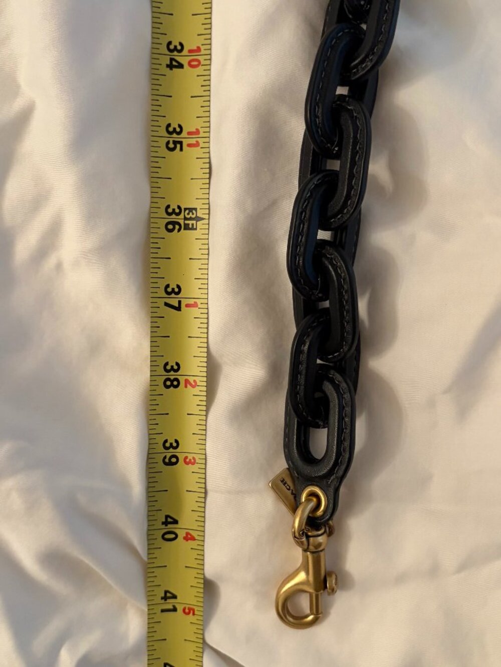NWT COACH LONG BLACK LEATHER COVERED LINK CHAIN STRAP - Picture 8 of 13